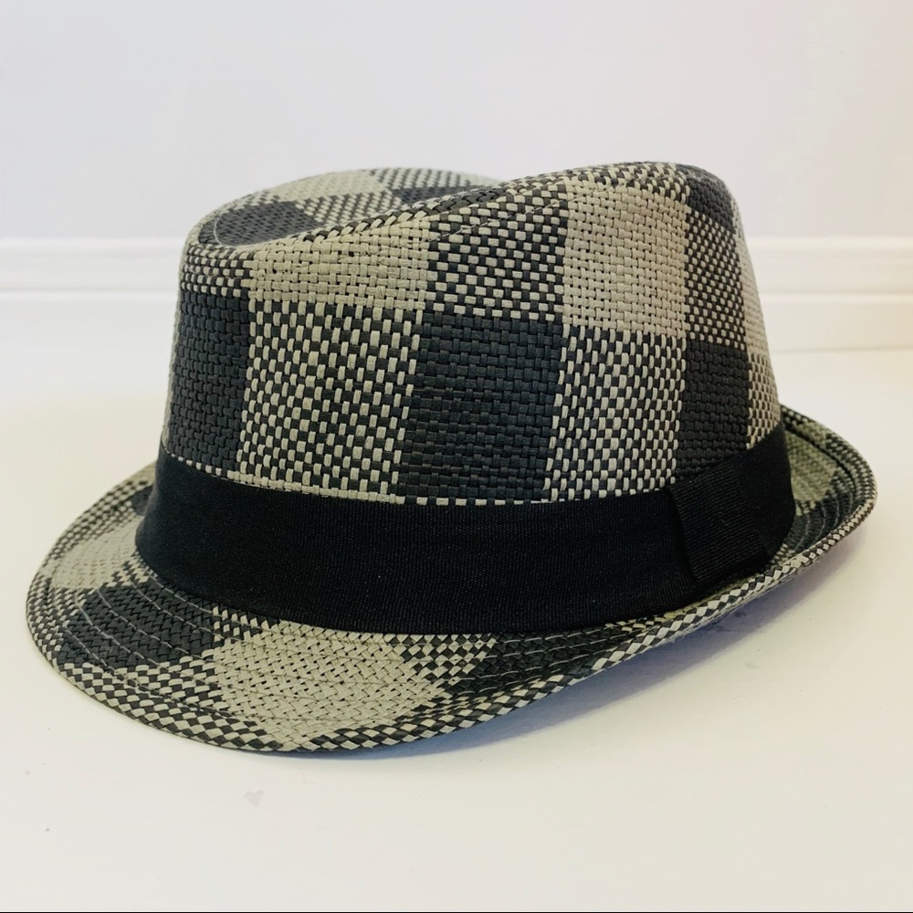 Black and Grey Checkered Fedora Hat